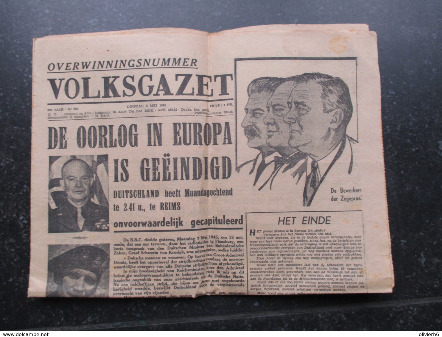 VP BELGIQUE (M1902) VOLKSGAZET (2 VUES) Dinsdag 08 Mei 1945 - Overwinningsnummer - Andere & Zonder Classificatie