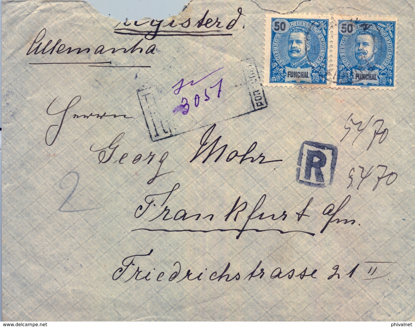 1906 , PORTUGAL - FUNCHAL , CERTIFICADO A FRANKFURT , TRÁNSITO DE LONDRES Y LLEGADA . - Funchal