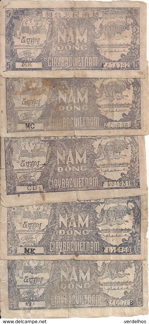 VIET NAM  5 DONG ND1948 VG+ P 17 ( 5 Billets ) - Viêt-Nam