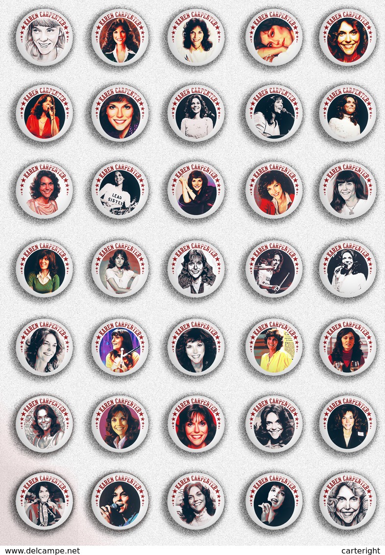 35 X Karen Carpenter Music Fan ART BADGE BUTTON PIN SET 2 (1inch/25mm Diameter) - Music