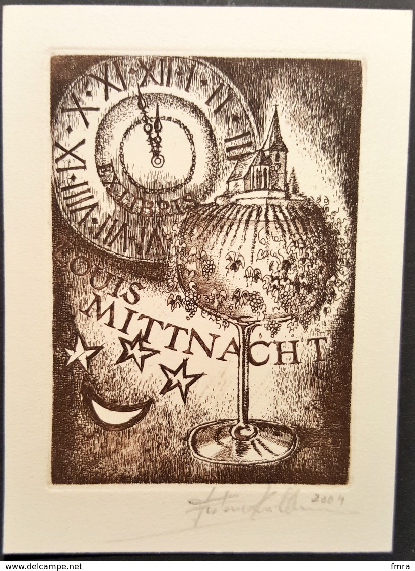 Ex-libris Louis MITTNACHT Par Frédéric KUHLMANN, Illustrateur Alsacien - Alsace - 2004 - Signé - TB (9 X 12,2 Cm)  /E11 - Ex-libris