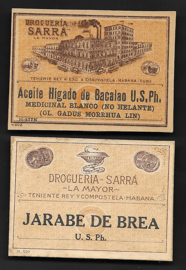 B Cuba Lot Of 2 Medicine Labels From The Pharmacy Sarra The Most Important In The Country Before Fidel Castro, 1920s - Non Classificati