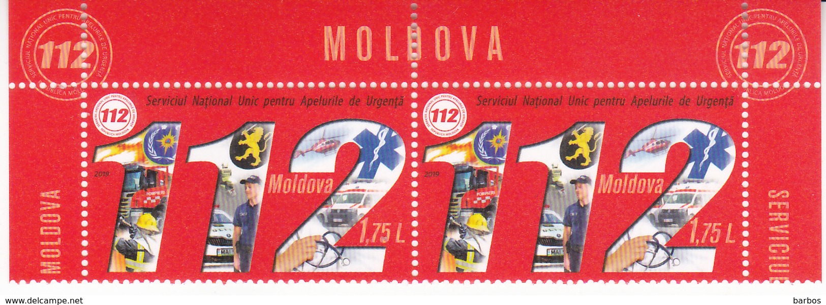 2019 , Moldova  Moldavie  Moldawien  Moldau  , National Call Cervice - 112 , Medicine , Police , 2 V. , MNH - Moldova