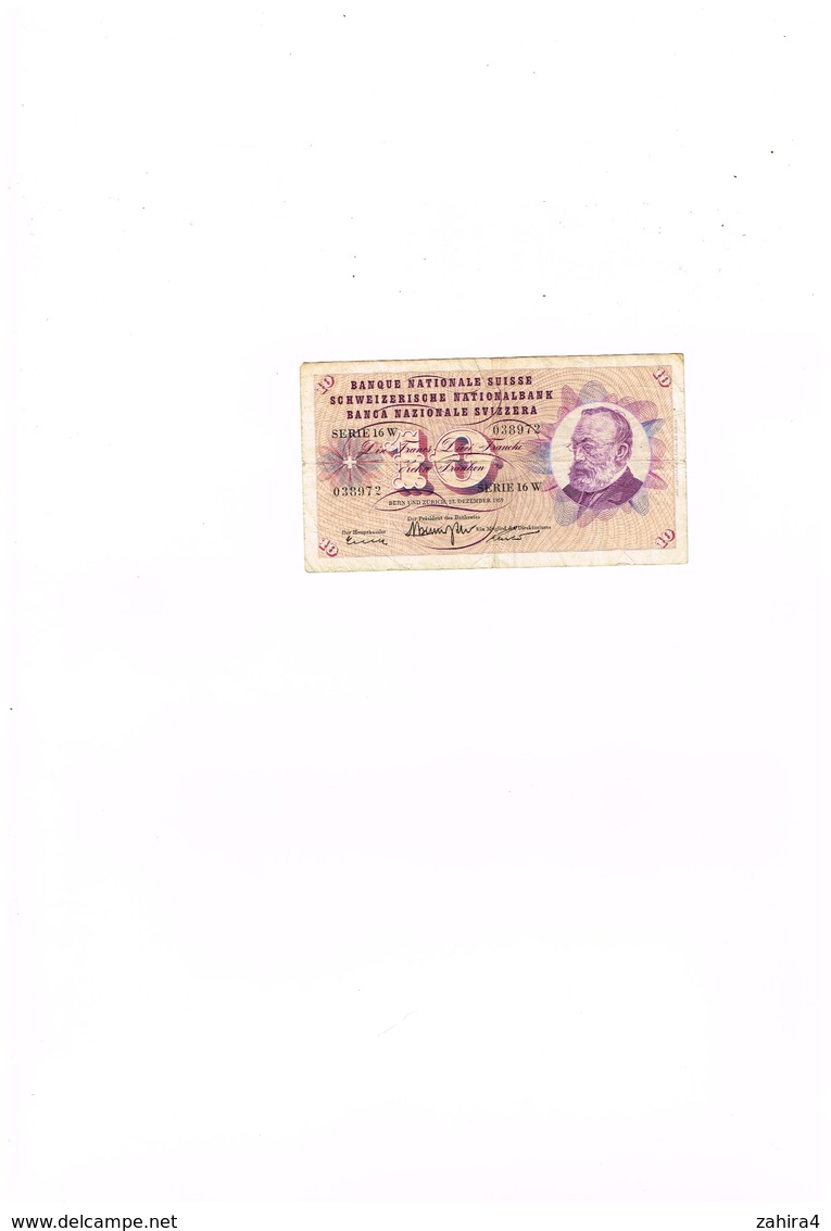 Banque Nationale Suisse 10 Francs Serie 16 W 038972  23 Decembre 1959 - Suisse