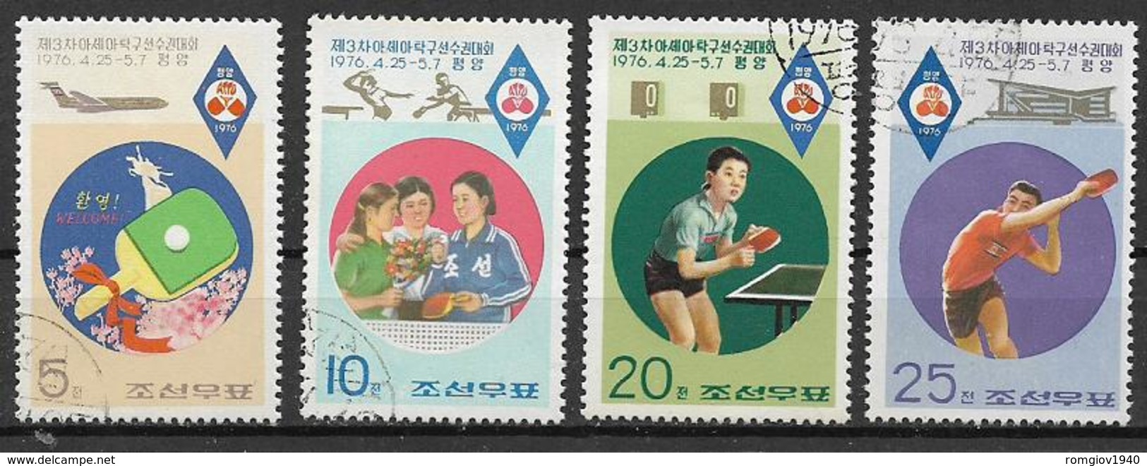 COREA DEL NORD 1976 CAMPIONATO ASIATICO DI PINGPONG YVERT. 1364-1367 USATA VF - Corea Del Nord