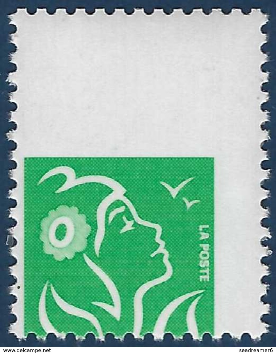 Marianne Lamouche 3733**  TVP Vert Variété De Piquage Très Décalé Extreme Haut De Feuille TTB Signé Calves - Unused Stamps