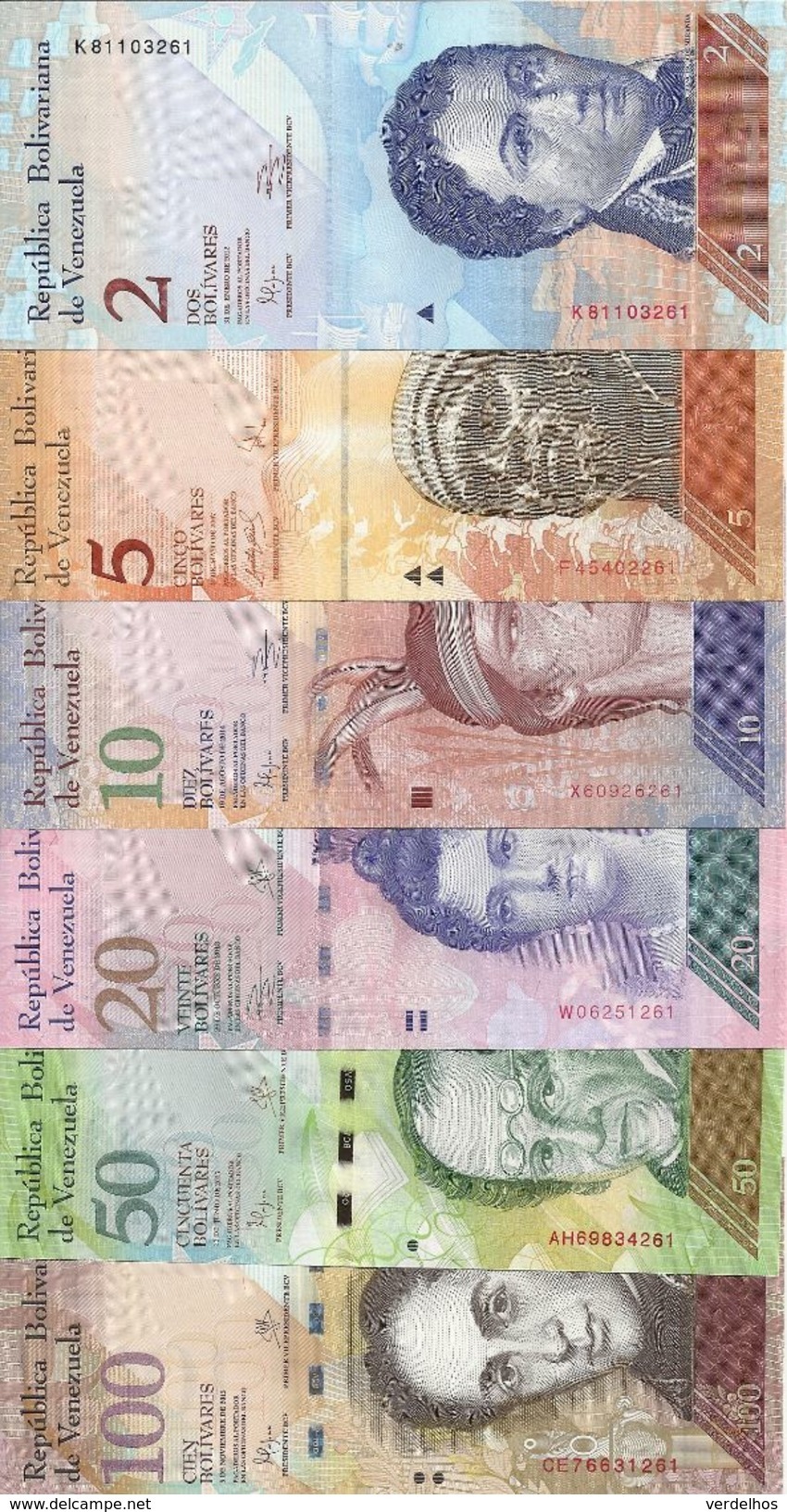 VENEZUELA 2-5-10-20-50-100 BOLIVARES  2007-15 UNC P 88 A 93 ( 6 Billets ) - Venezuela