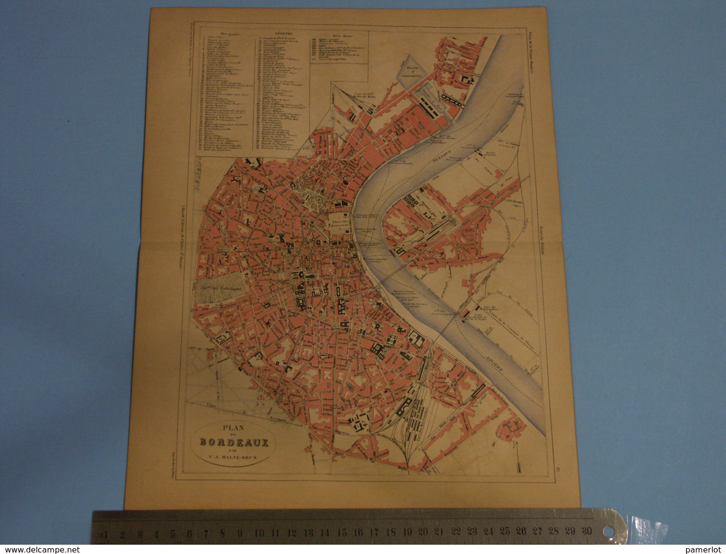 France Grand Plan De Bordeaux,  - Carte Géographique .Malte Brun, Carte Plié En Deux C:1880 - Cartes Géographiques