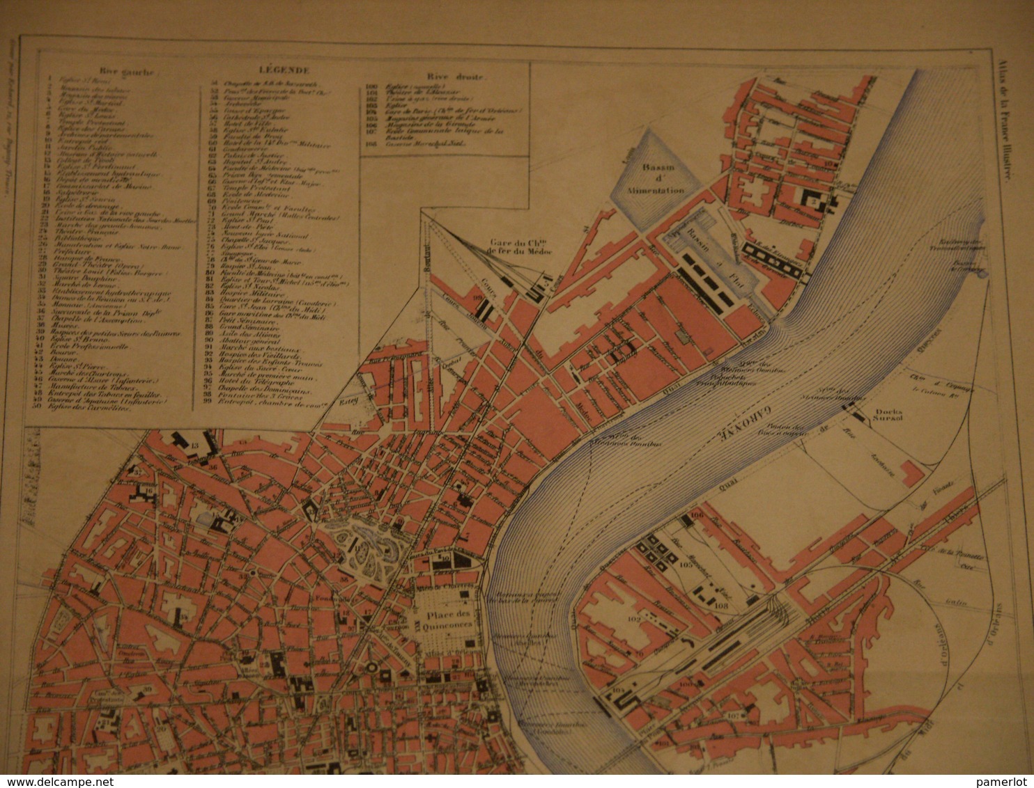 France Grand Plan De Bordeaux,  - Carte Géographique .Malte Brun, Carte Plié En Deux C:1880 - Cartes Géographiques