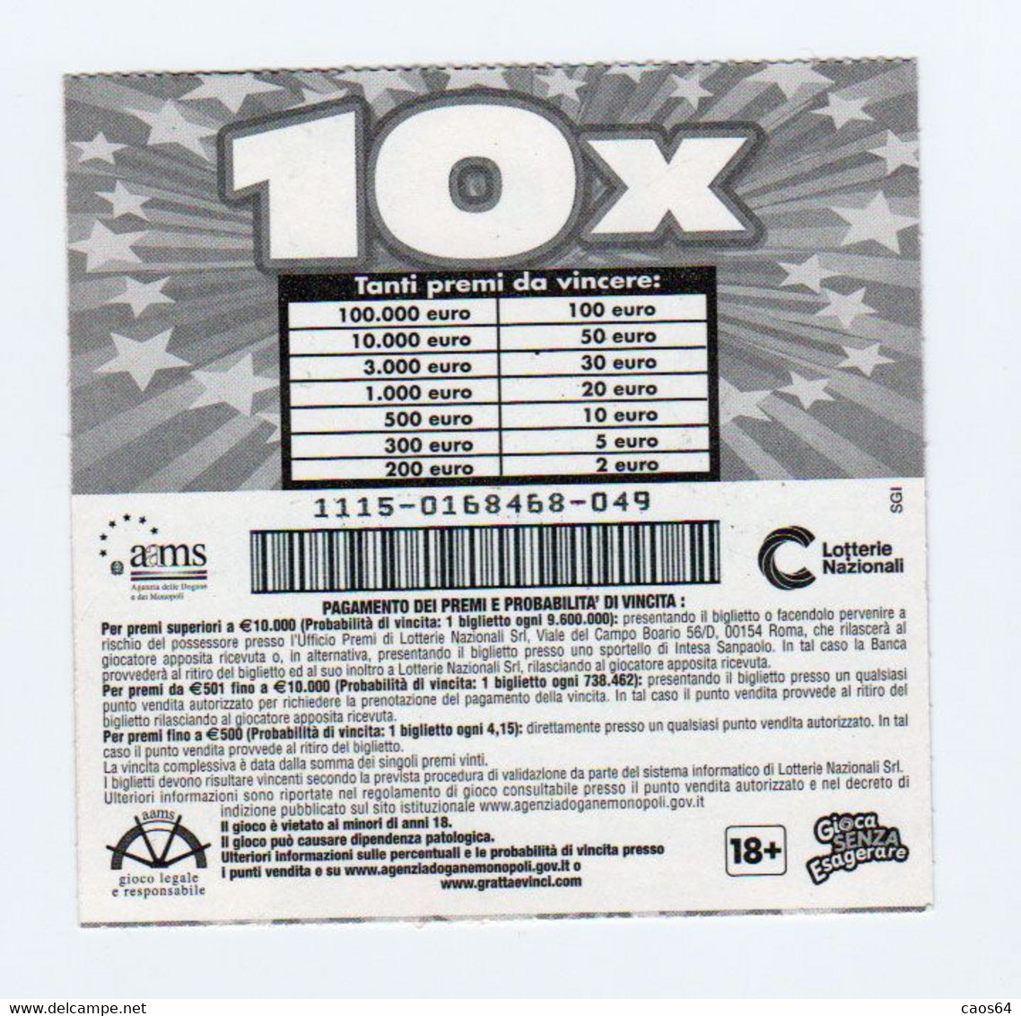 GRATTA E VINCI 10X - Biglietti Della Lotteria