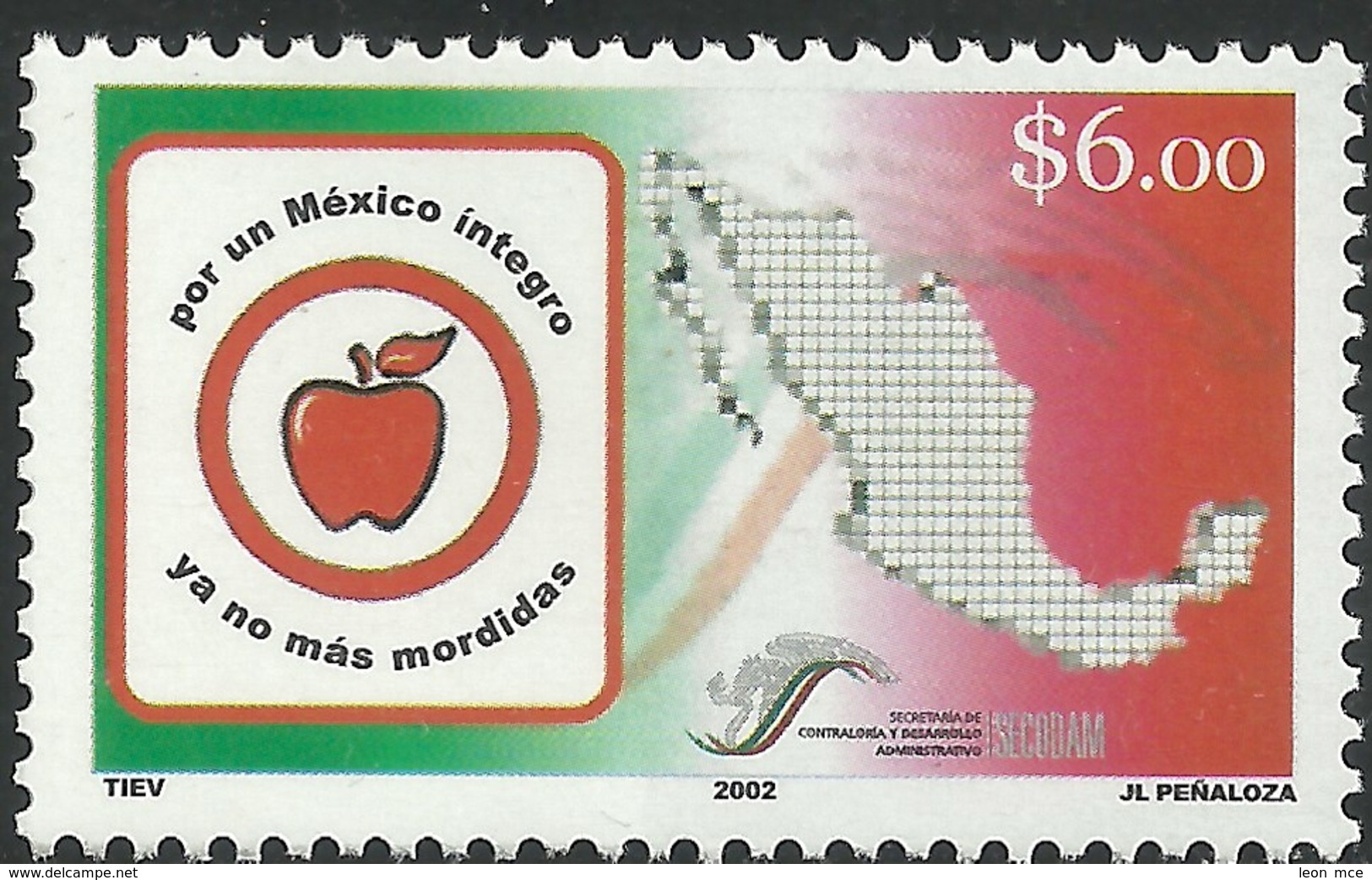 2002 Por Un México Integro, CAMPAIGN AGAINST CORRUPTION, MAP, Apple MNH MI 2999 - Sc 2291 - México