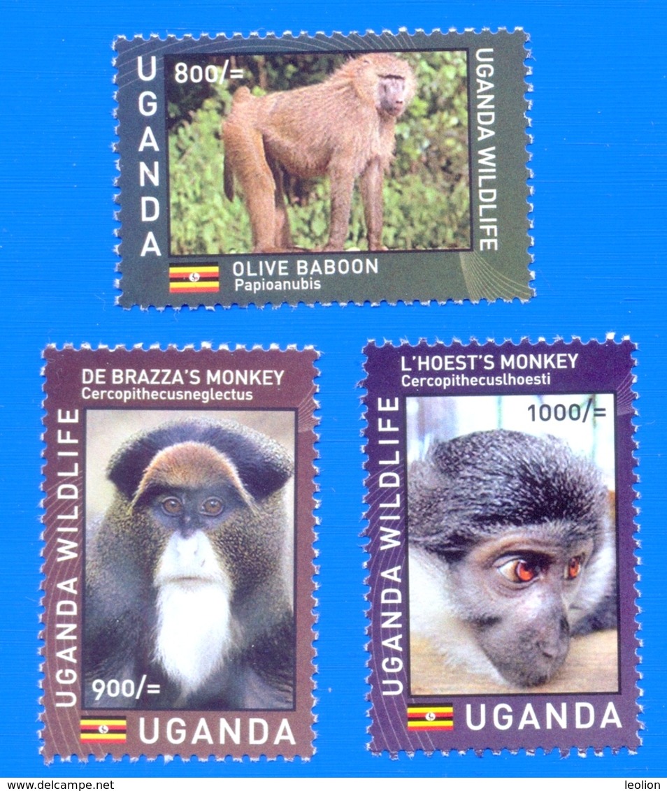 UGANDA Stamps 3x Primates 2017 Baboon Monkey Wildlife MNH OUGANDA - Oeganda (1962-...)