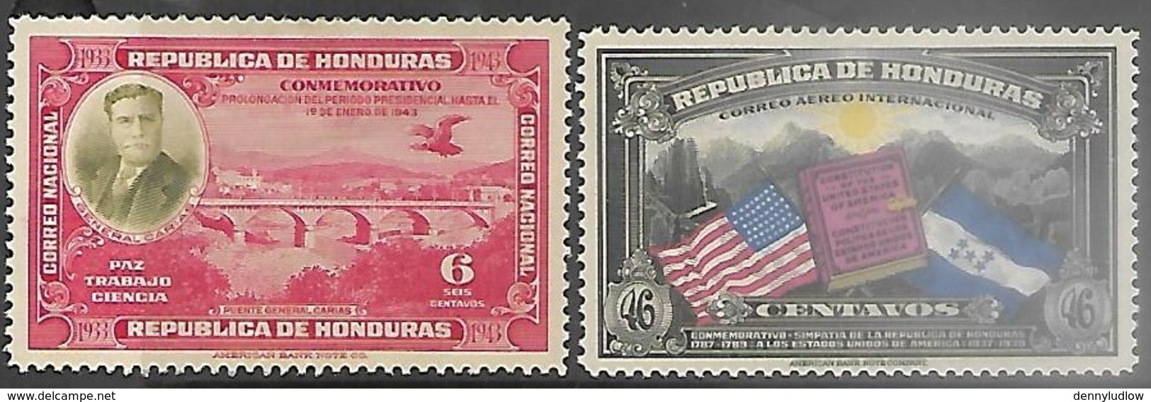 Honduras  1937   Sc#332 & C64  Airmails MH  2016 Scott Value $3.65 - Honduras