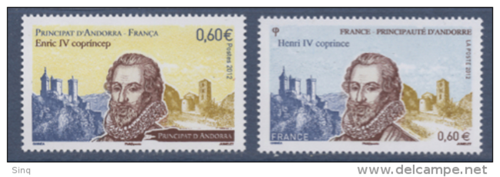 N° 4698 Henri IV Faciale 0,60 &euro; + 732 Andorre 0,60 &euro; - Nuevos