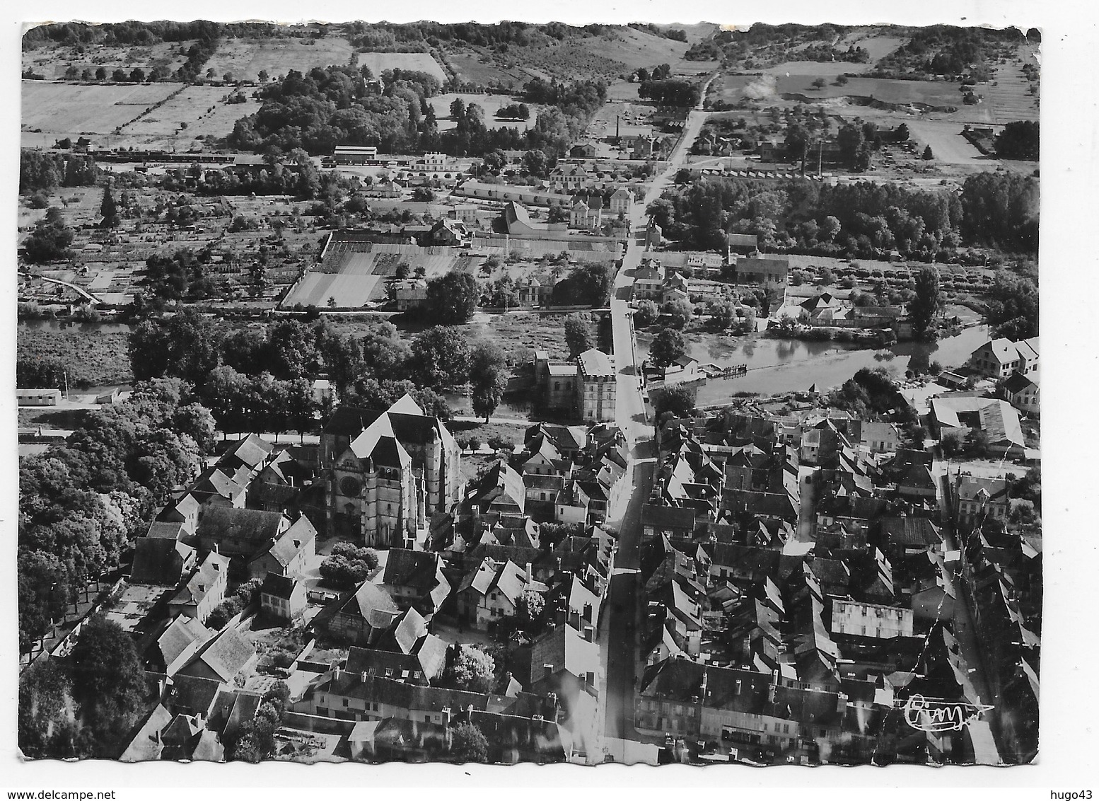 (RECTO / VERSO) BAR SUR SEINE EN 1952 - N° 9281 - VUE GENERALE AERIENNE - RUE THIERS - Cliché RANCUREL - CPSM GF VOYAGEE - Bar-sur-Seine