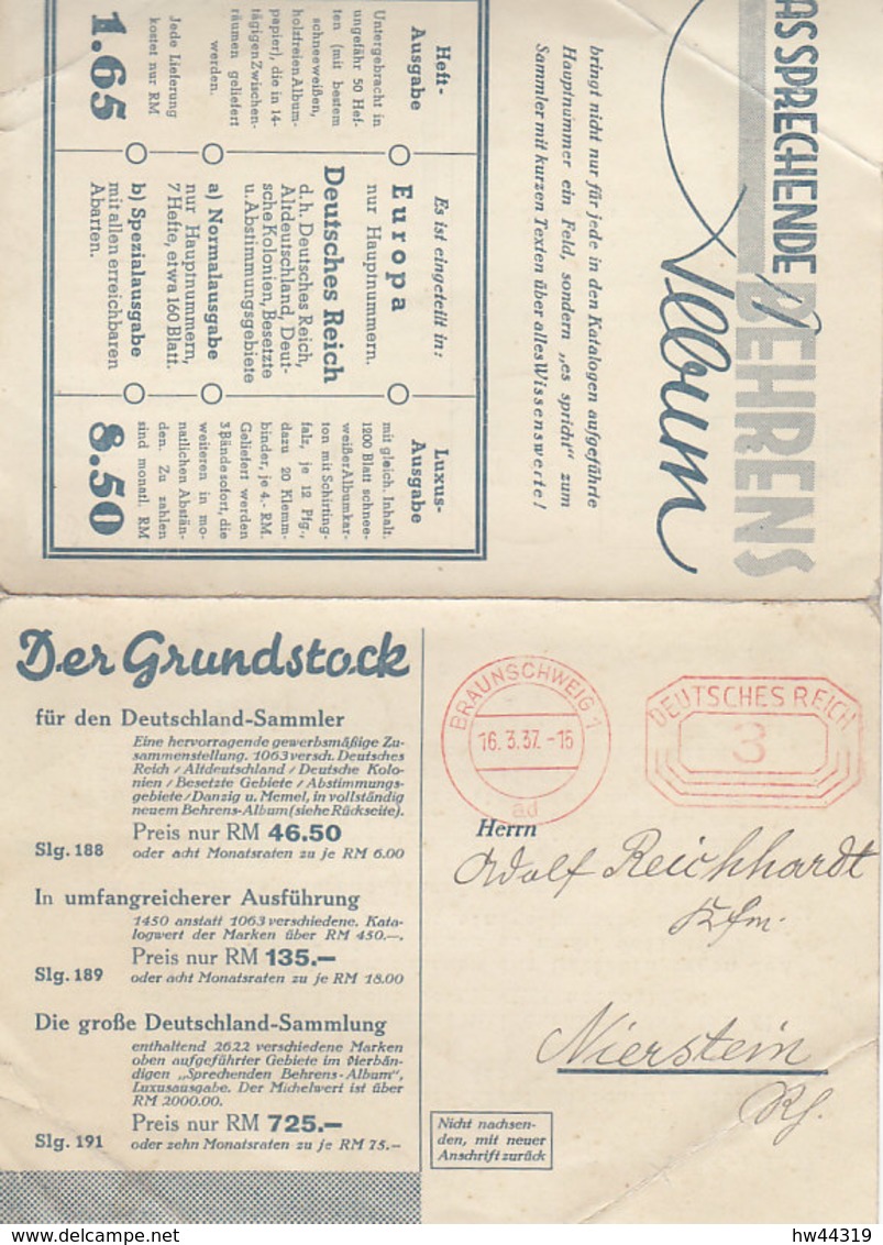 Freistempel Der Fa.Behrens Aus BRAUNSCHWEIG 16.3.37 Unten Rechts Knick - Briefe U. Dokumente