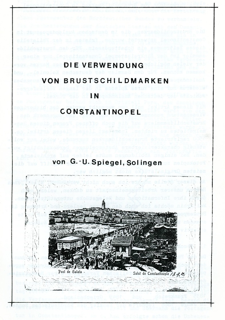 Die Verwendung Von Brustschildmarken In Constantinopel - Gerd Uwe Spiegel - Deutsche Post In Der Türkei