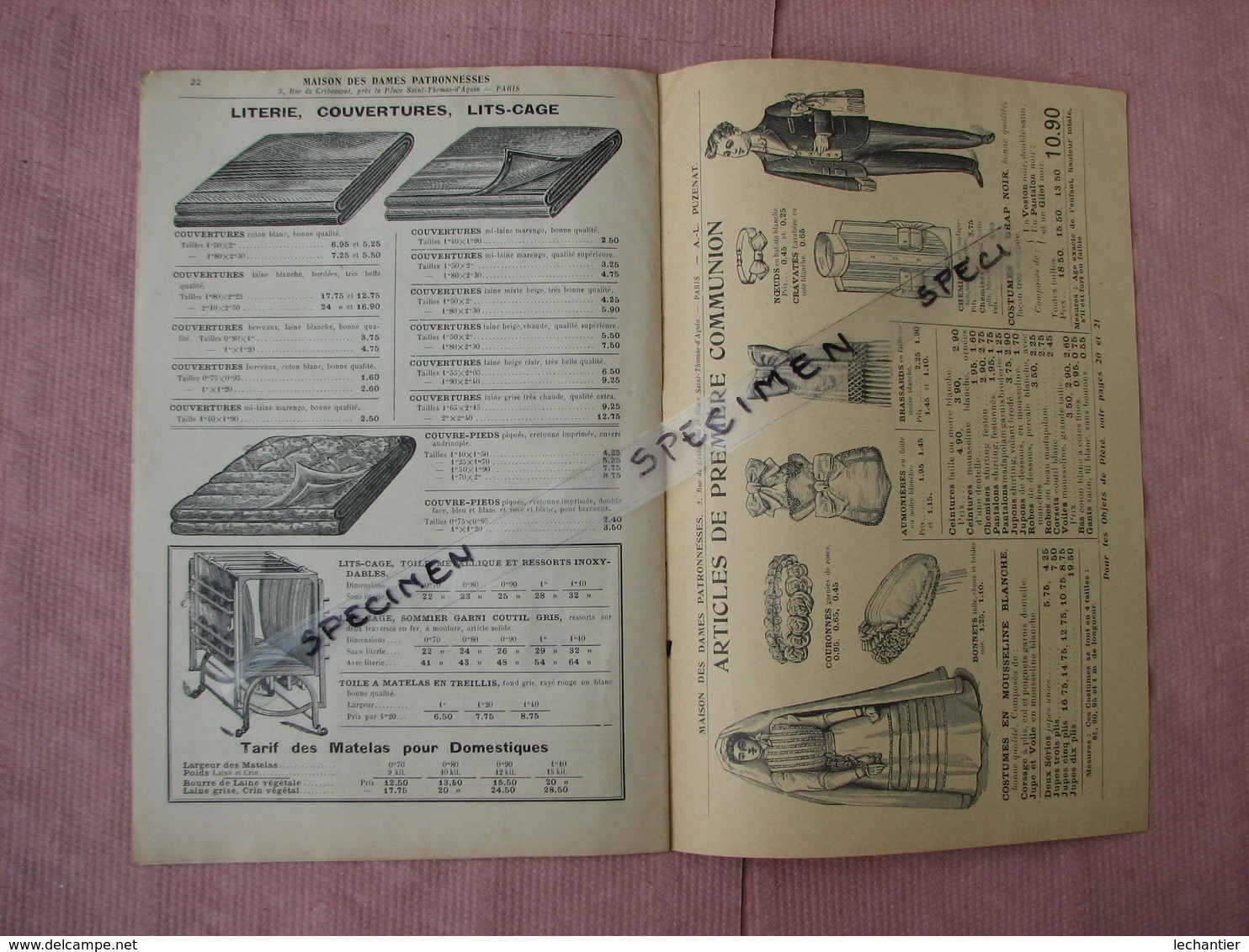 Maison pour Dames Patronnesses, A-L. Puzenat ,catalogue 1912/1913, 22 pages 16X24 Etat Parfait