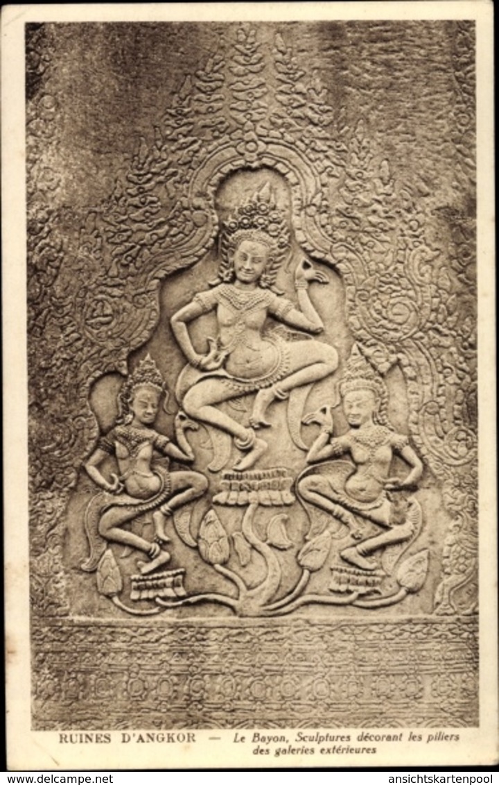 Cp Kambodscha, Angkor, Le Bayon, Sculptures Decorant Les Piliers Des Galeries Exterieures - China