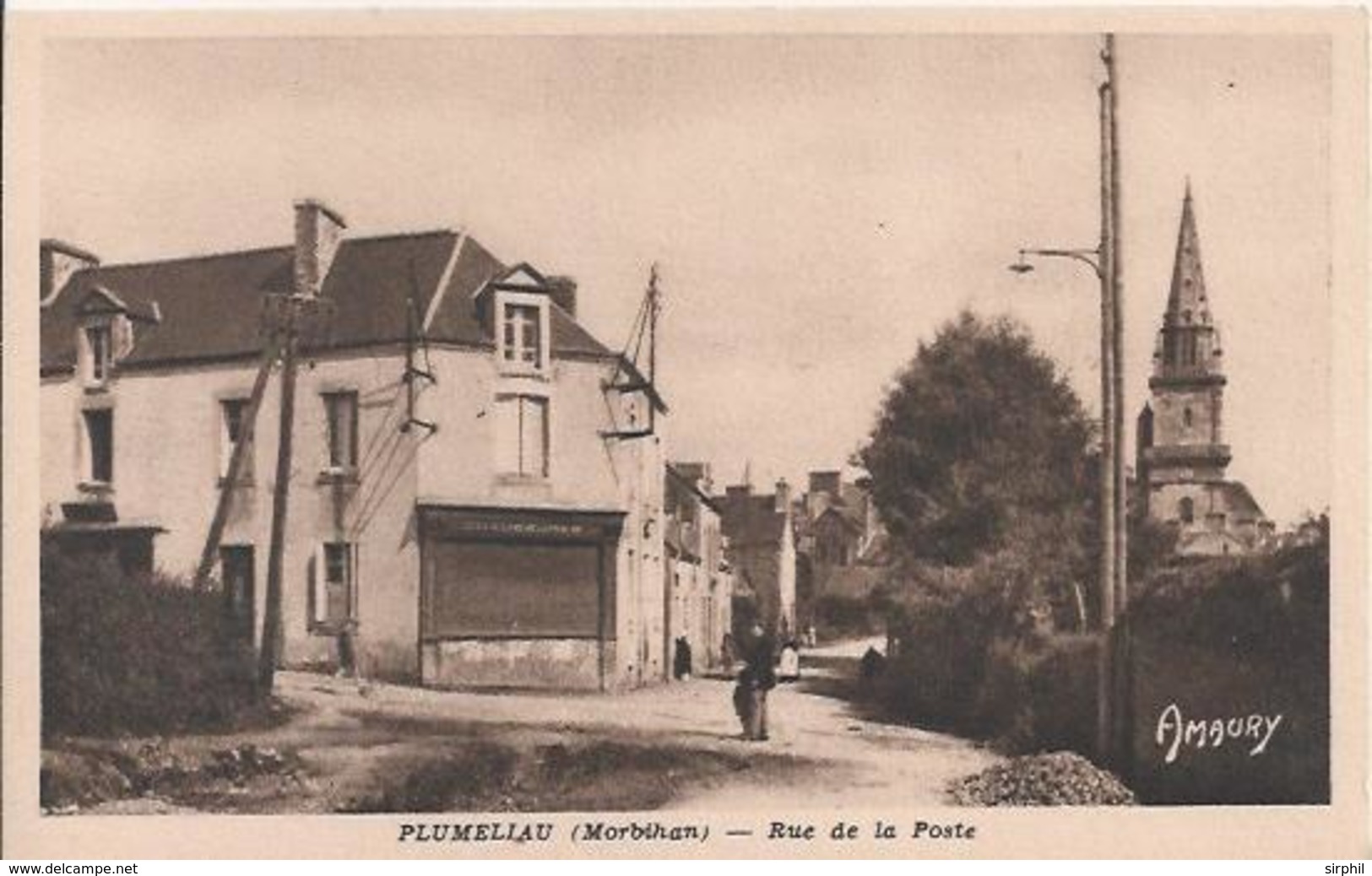 Carte Postale Ancienne De Plumeliau  Rue De La Poste - Autres & Non Classés