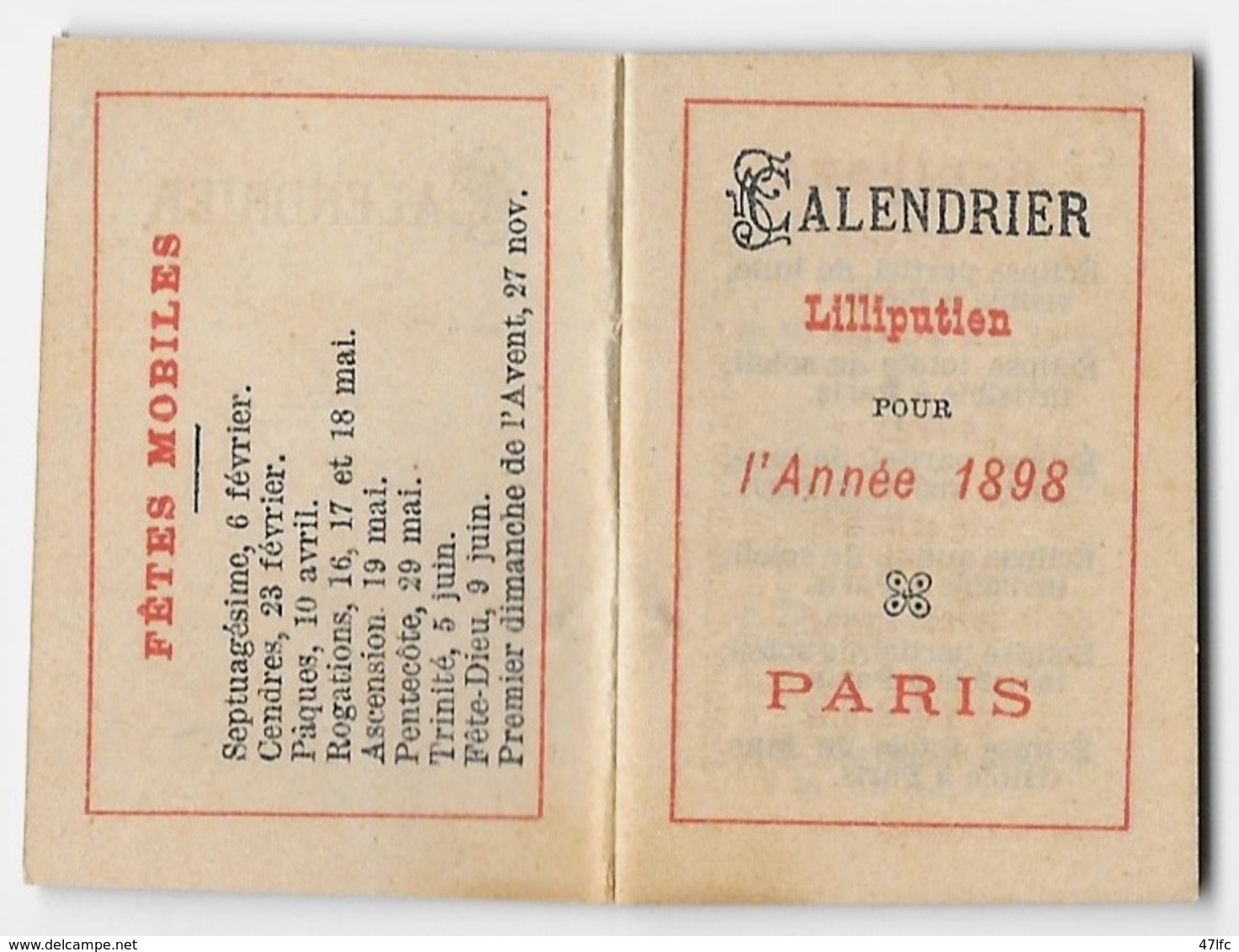 Petit Calendrier Publicitaire "BOISSIER Confiseur, 7 Bd. Des Capucines Paris" - Année 1898 - 4,5 X 3 Cm - TBE - Chocolat