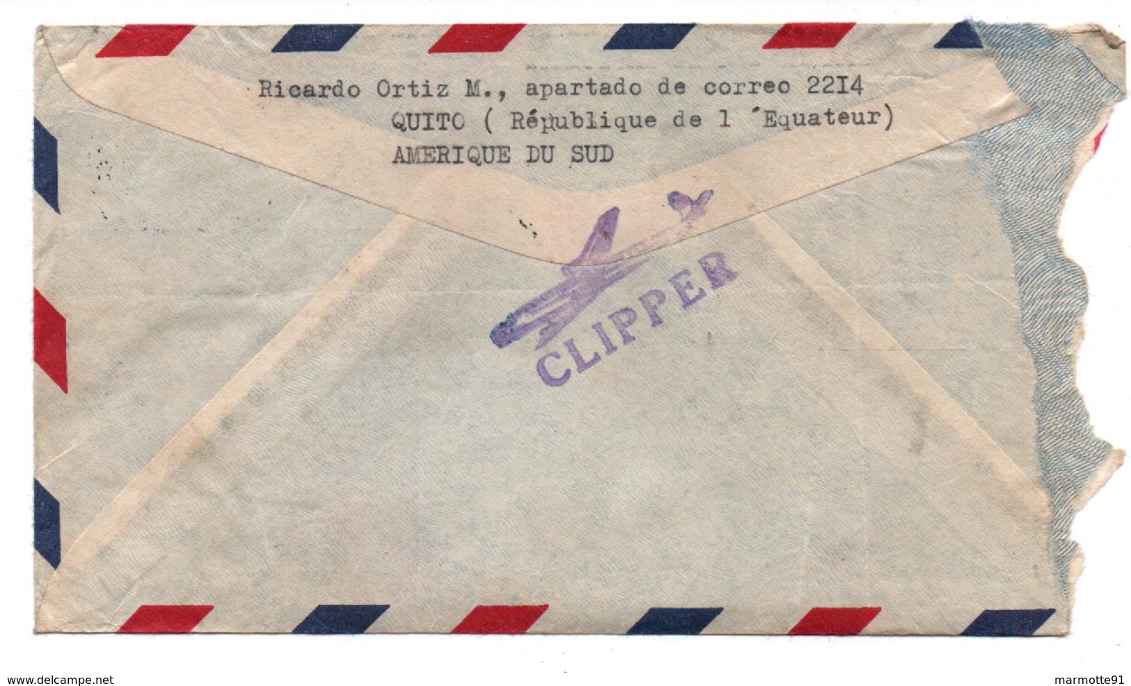 EQUATEUR FRANCE VIA AIR MAIL  CLIPPER - Ecuador