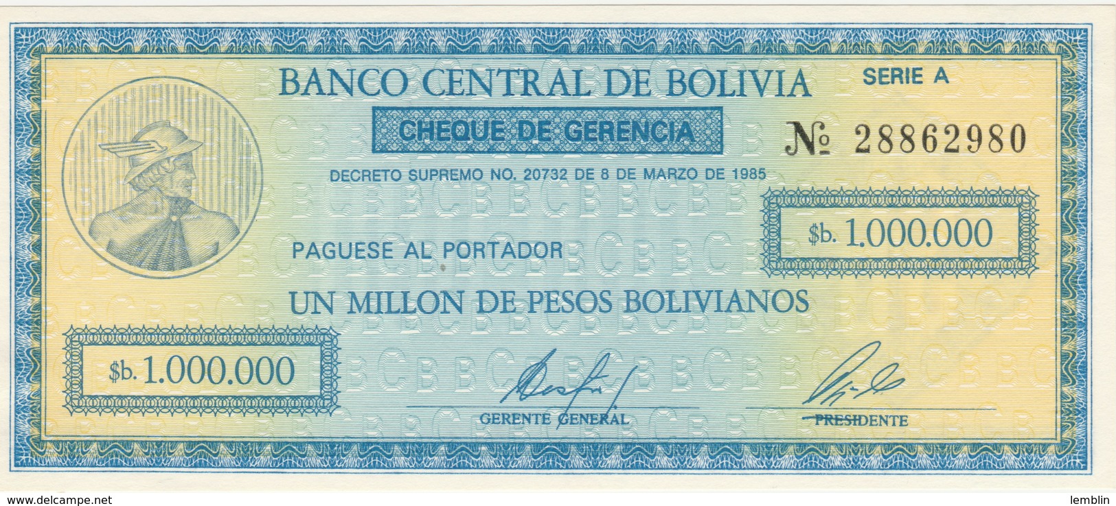 1.000.000 PESOS BOLIVIENS 1985 NEUF - Bolivie