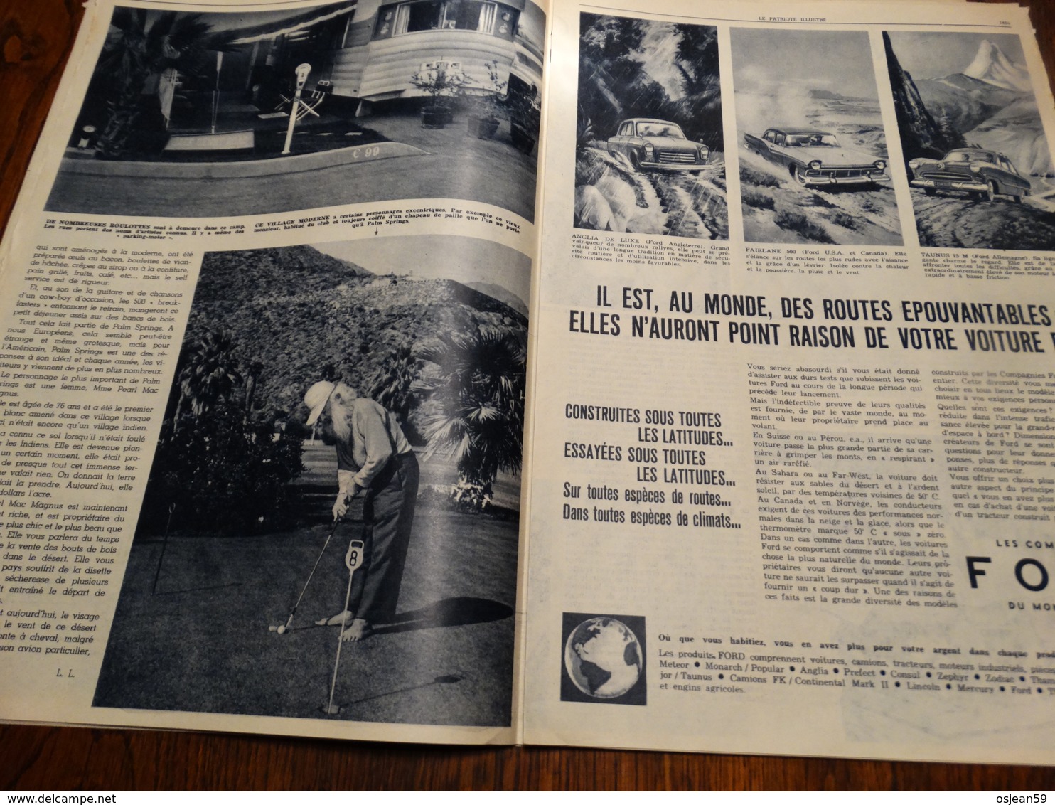 Le patriote illustré N° 37 du 15 septembre 1957.Publicité voiture Ford.