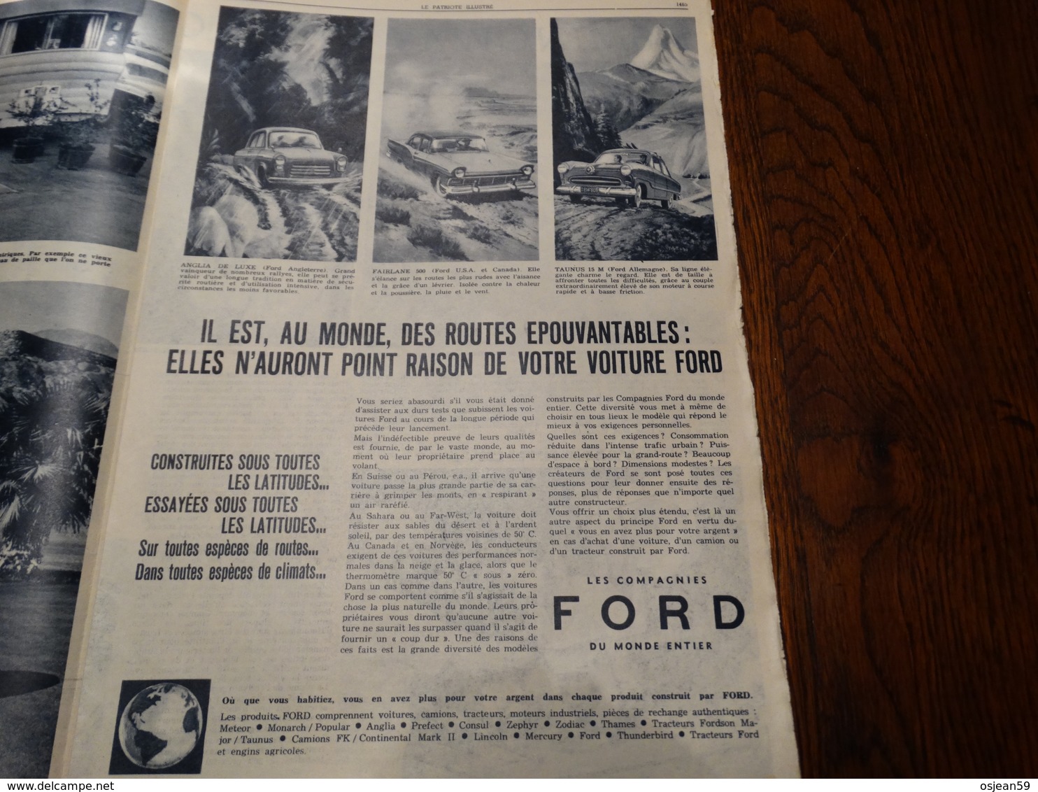 Le patriote illustré N° 37 du 15 septembre 1957.Publicité voiture Ford.