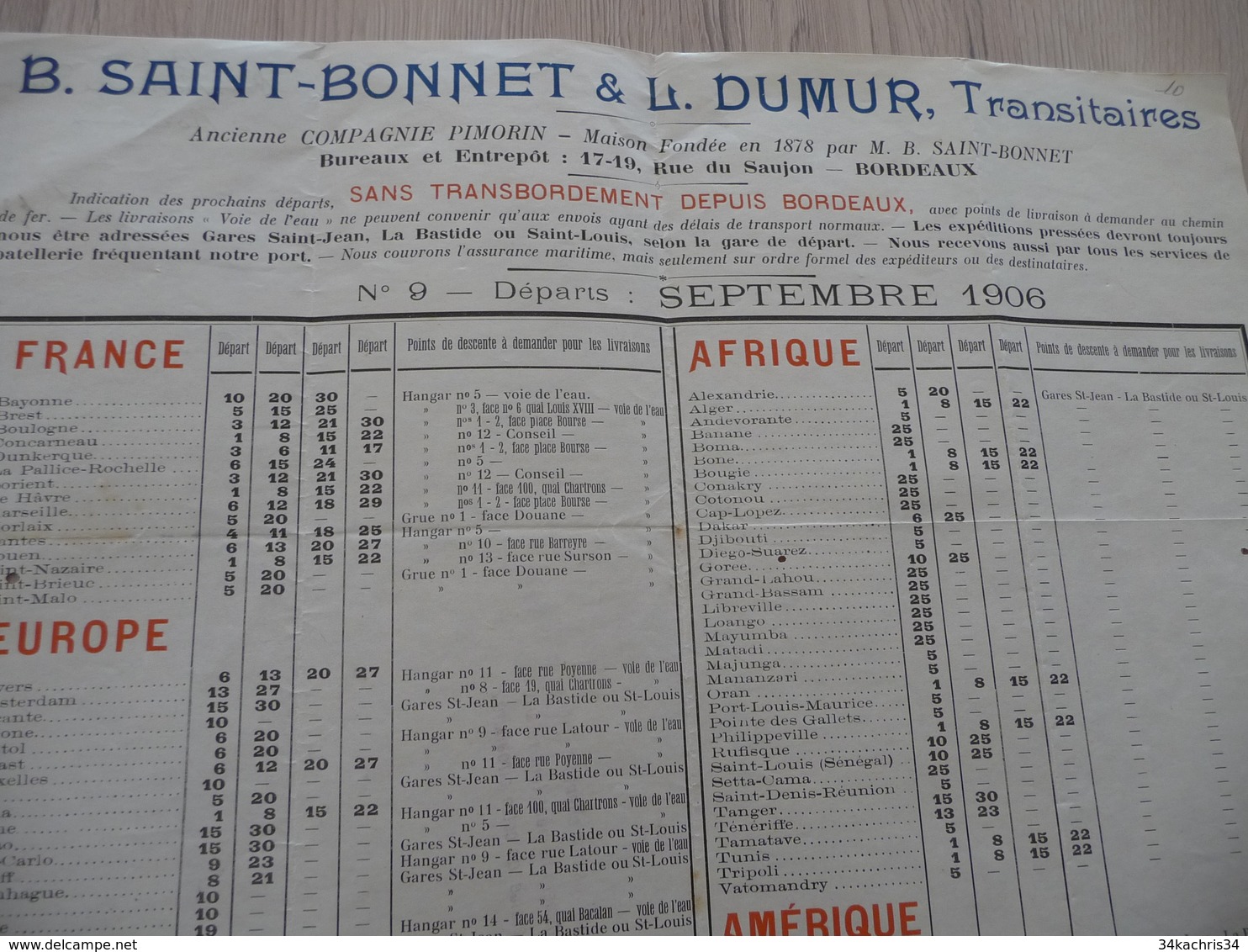 Pub Horaire Départs 1906 Vapeurs Saint Bonnet Dumur Bordeaux  Transports Internationaux 2 X A4 Environs - Transportmiddelen