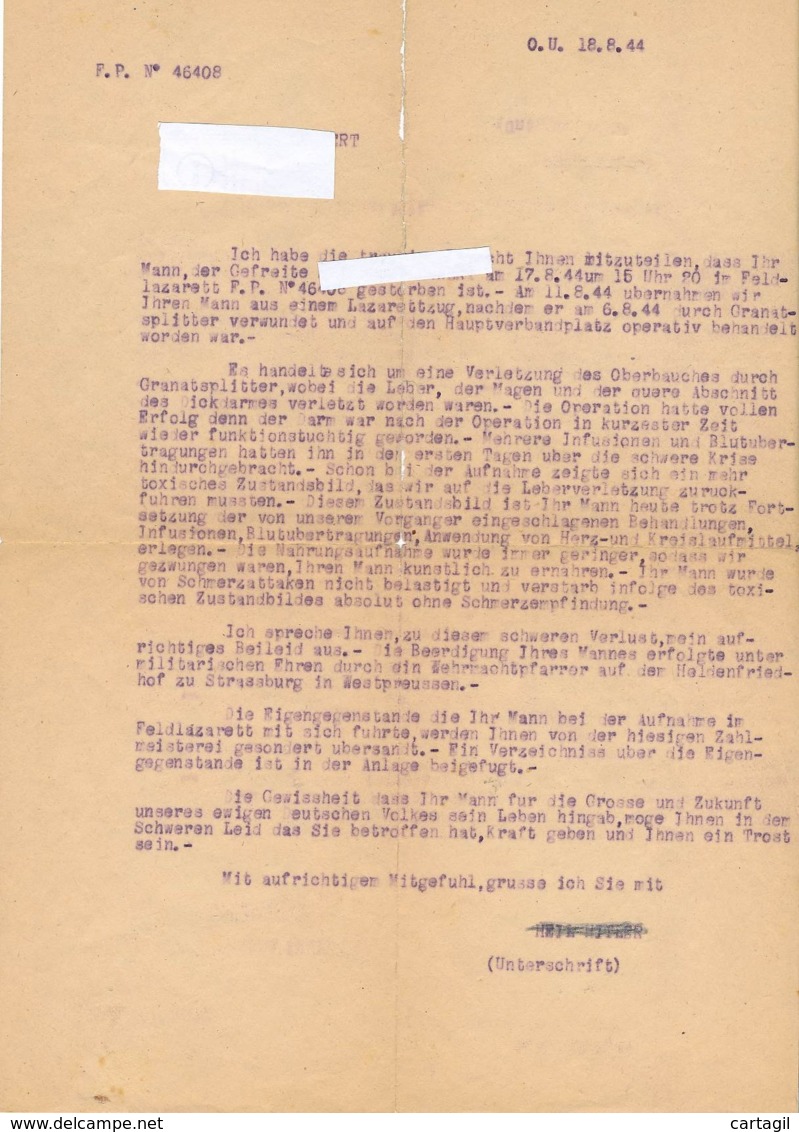 AC -B986 - Lot 2 Lettres "Annonce Décès D'un " Malgré Nous" ( Vendues En L'état) - Documents Historiques