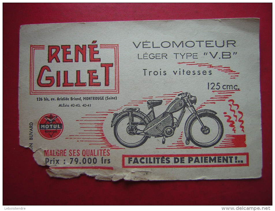 BUVARD RENE GILLET 126 BIS AV ARISTIDE BRIAND MONTROUGE VELOMOTEUR LEGER TYBE V B 3 VITESSES 125 CMC MOTUL MAUVAIS ETAT - Moto & Vélo