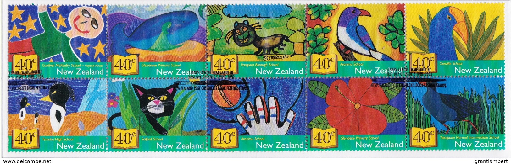 New Zealand 2002 Children's Book Festival Block Of 10 Used - Used Stamps