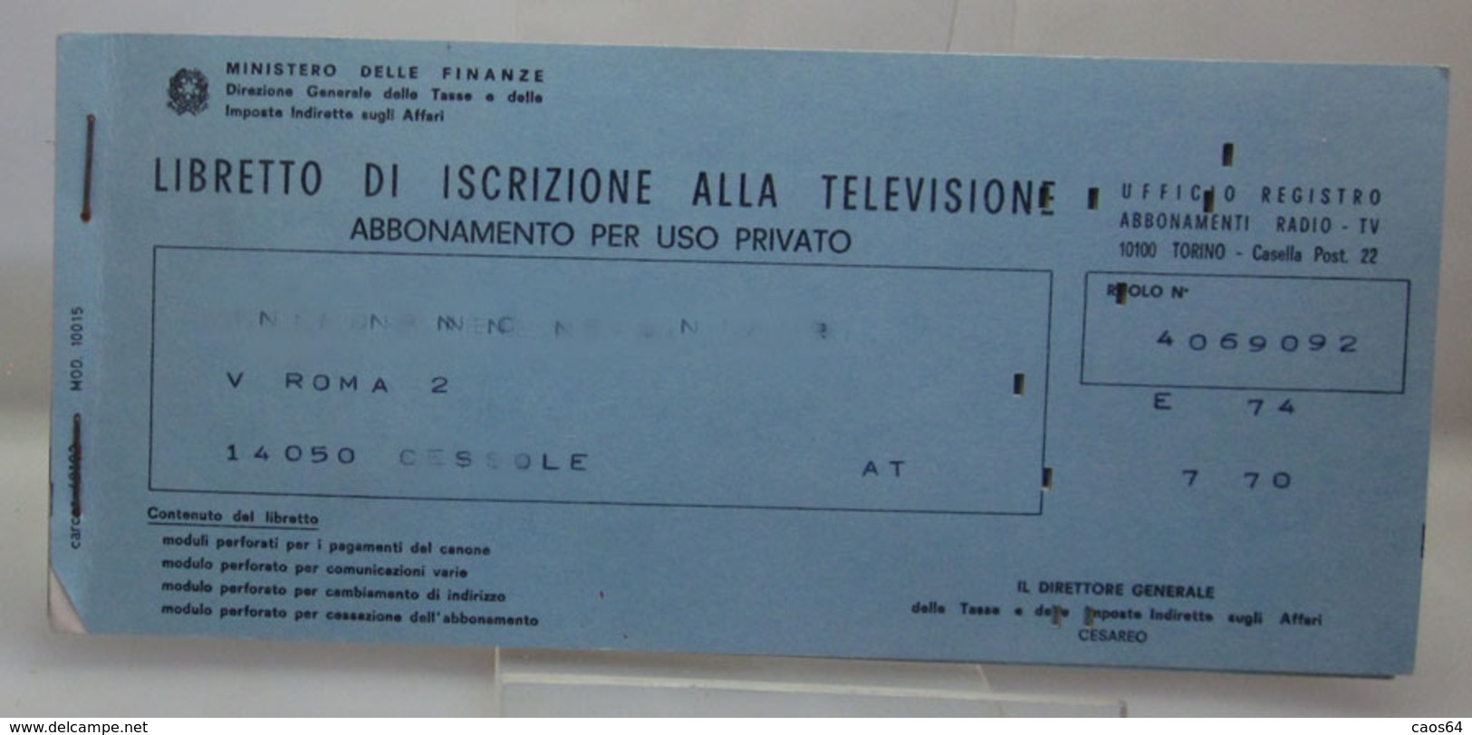 LIBRETTO DI ISCRIZIONE ALLA TELEVISIONE CON BUSTA USATO VINTAGE - Italia