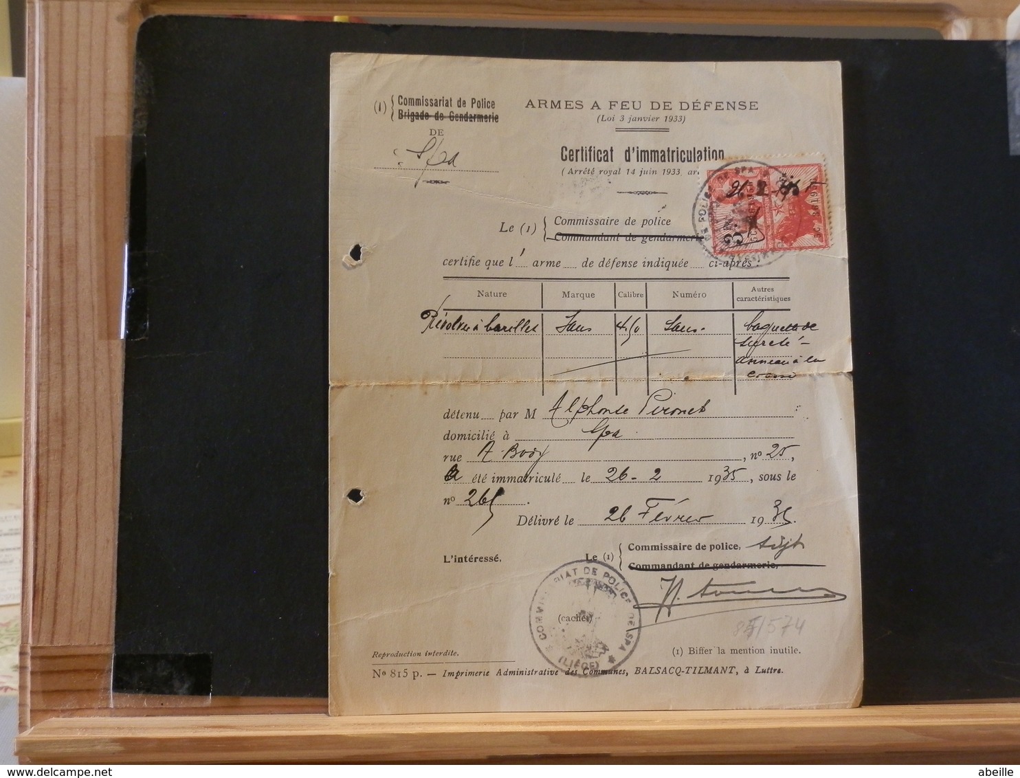 A8574  DOC. BELG. 1935 - Documents