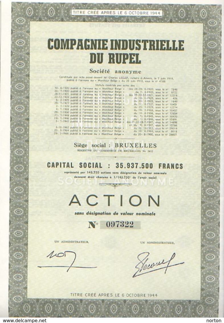 Action De  Compagnie Industrielle Du Rupel Bruxelles - A - C