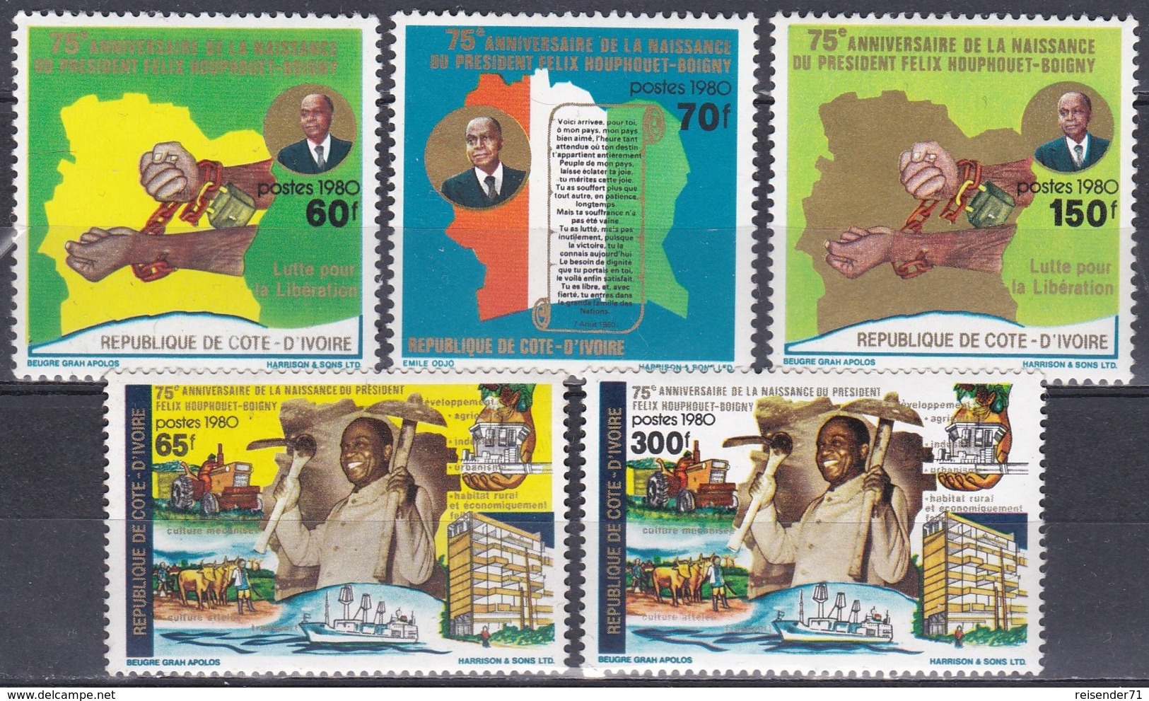 Elfenbeinküste Ivory Coast Cote D'Ivoire 1980 Geschichte Persönlichkeiten Präsident Félix Houphouët-Boigny, Mi. 660-4 ** - Côte D'Ivoire (1960-...)