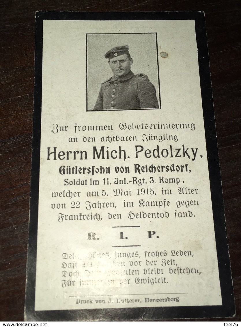 Sterbebild Wk1 Ww1 Bidprentje Avis Décès Deathcard IR11 5. Mai 1915 Aus Reichersdorf - 1914-18