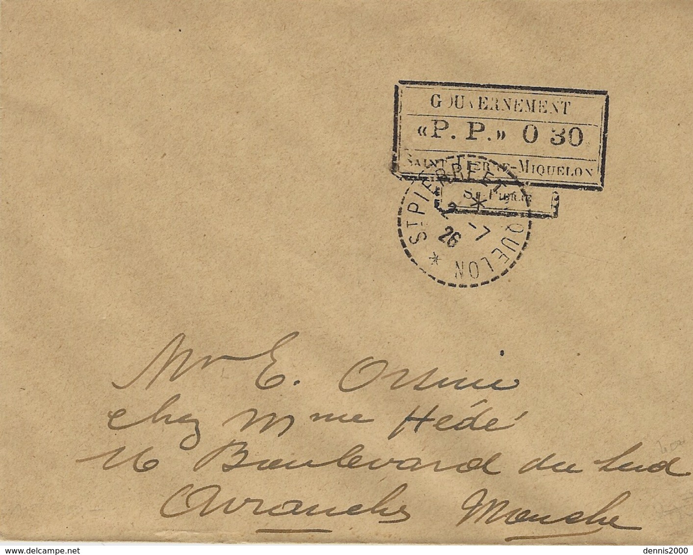 1926- Enveloppe De St Pierre Et Miquelon  En P.P. 0, 30  (  Manque De T P ) - Lettres & Documents