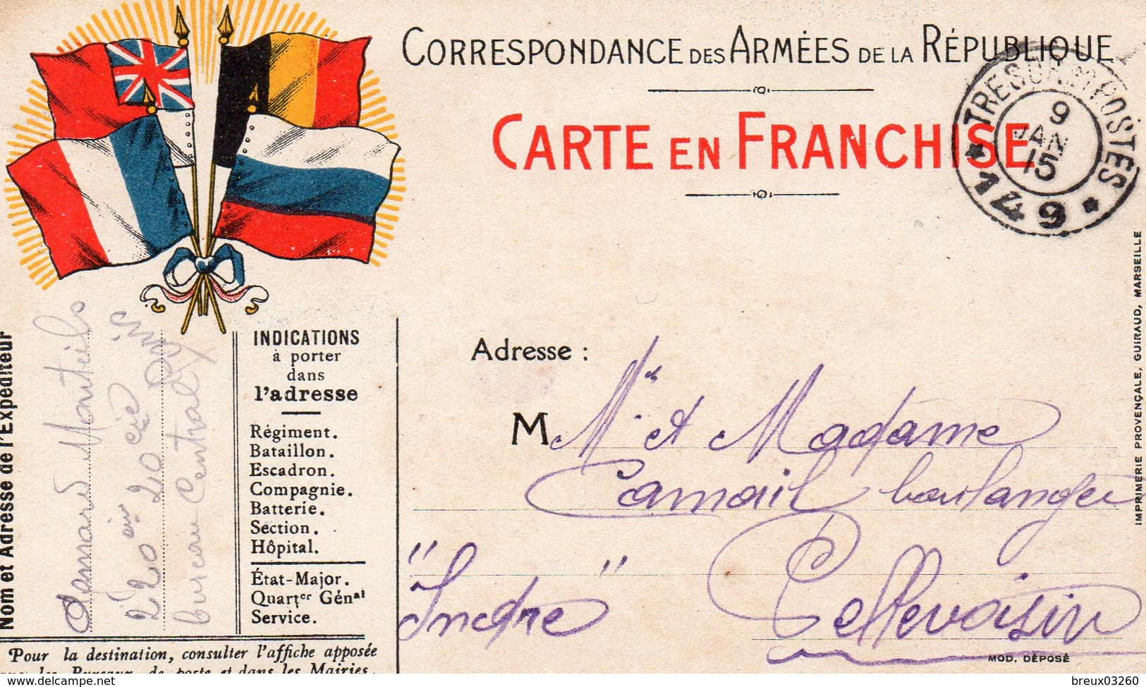 CP-  Correspondance Des Armées De La République-- 4 Drapeaux  T Et P N°*149* - Guerre De 1914-18