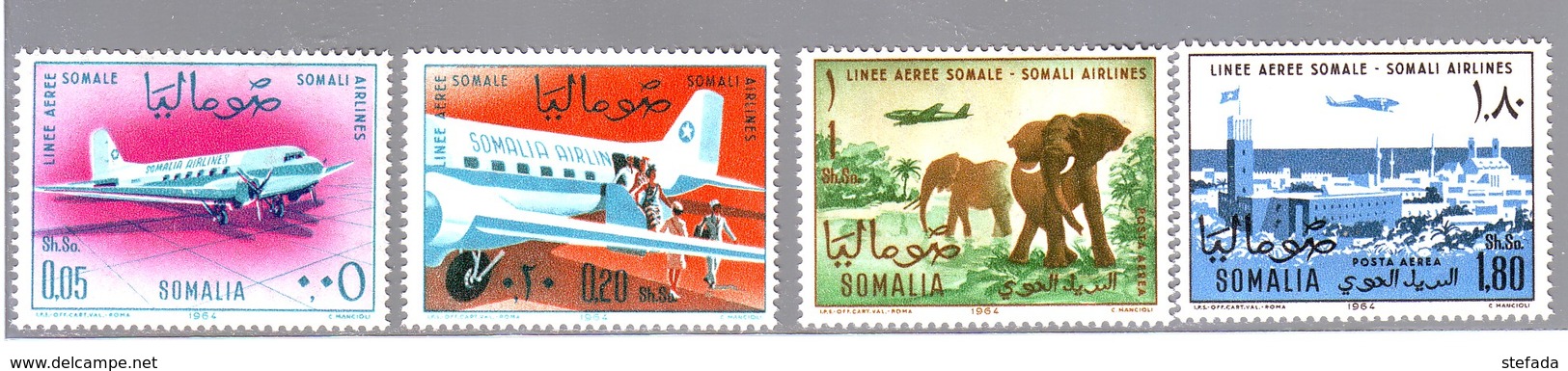 SOMALIA  SOMALIEN SOMALILAND1964 LINEE AEREE  SOMALE 4 Val Compl. MNH** - Somalie (1960-...)