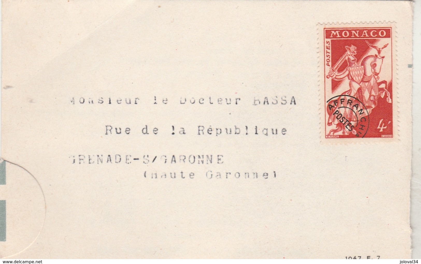 Monaco Yvert Préo 11 Sur Partie Lettre Publicité Laboratoires Derol Pour Grenade Haute Garonne -  Médecine Pharmacie - Lettres & Documents