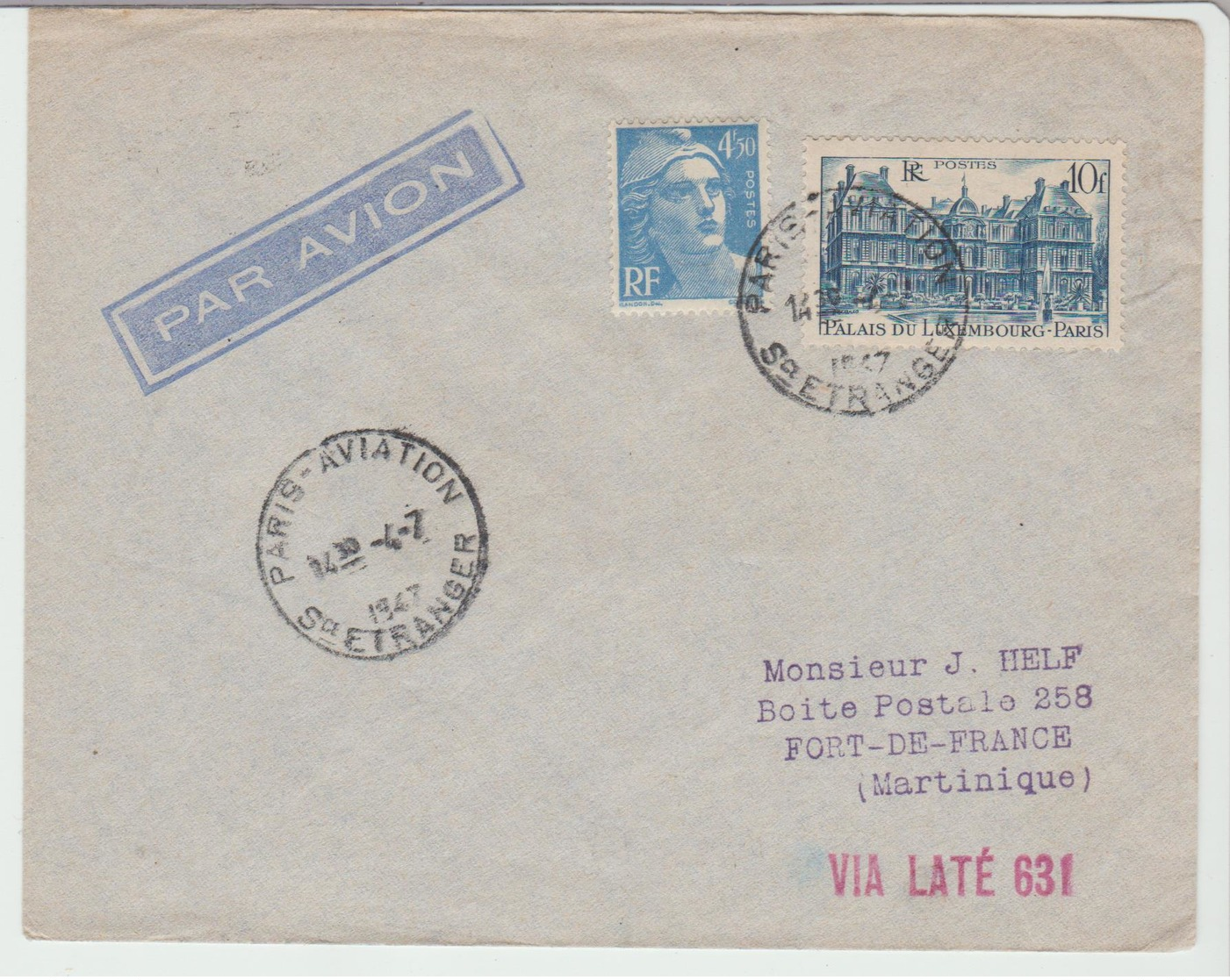 1947 - " 1ère Liaison Aérienne FRANCE / MARTINIQUE " De Paris Aviation / LSC De 1947 Pour Ft De France TB - 1960-.... Lettres & Documents