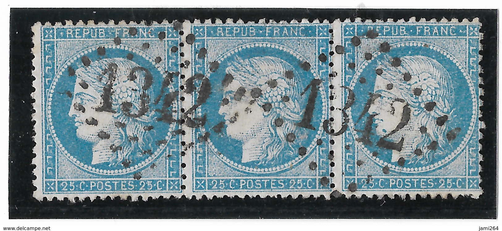 TIMBRES  60/1  BANDE DE TROIS 7/8/9  G1 ; LE 7/8 (ZÉRO) CONFIRMÉS PAR LE N° 9  TTB - 1871-1875 Cérès