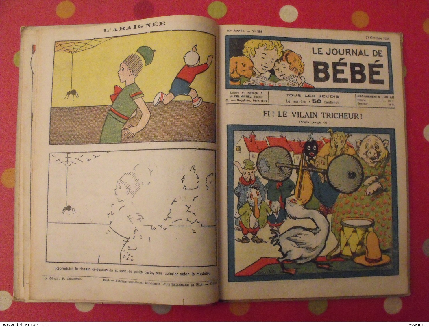 recueil reliure de 12 revues "le journal de bébé". 4ème trimestre 1938. pouf davine rob-vel rotman rogelon pélik polydor