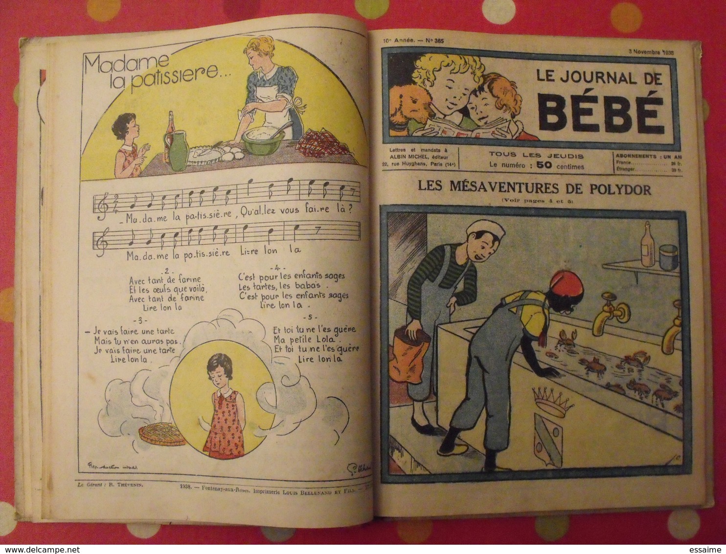 recueil reliure de 12 revues "le journal de bébé". 4ème trimestre 1938. pouf davine rob-vel rotman rogelon pélik polydor