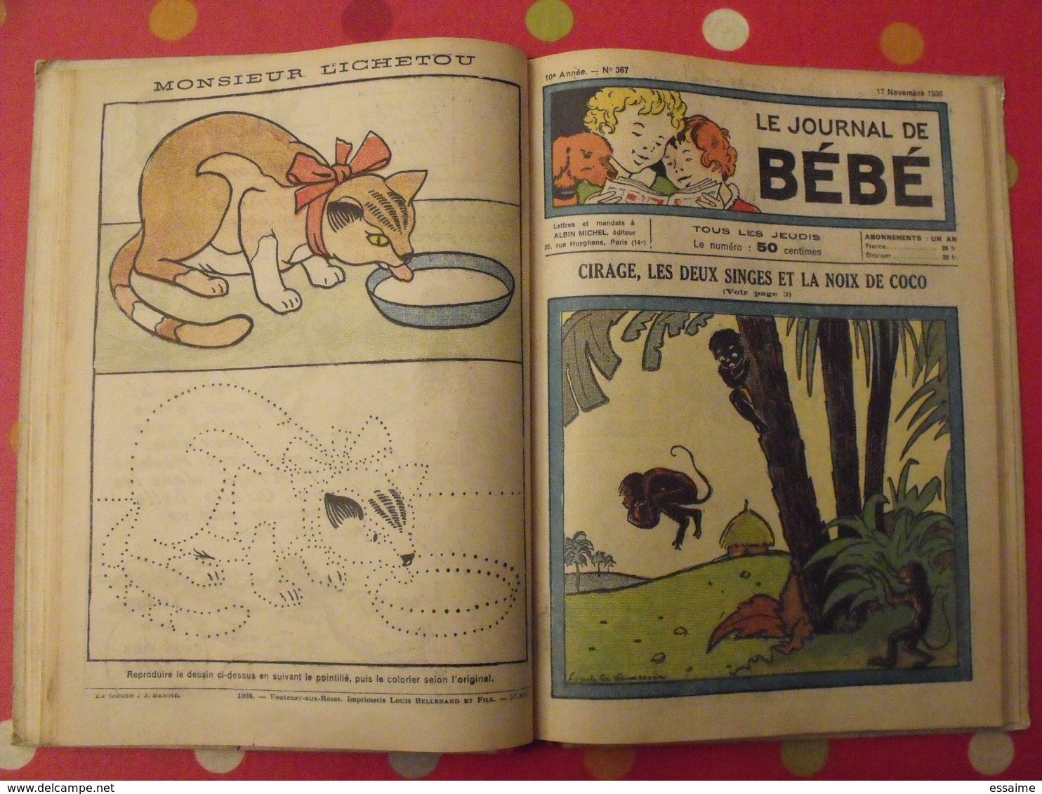 recueil reliure de 12 revues "le journal de bébé". 4ème trimestre 1938. pouf davine rob-vel rotman rogelon pélik polydor