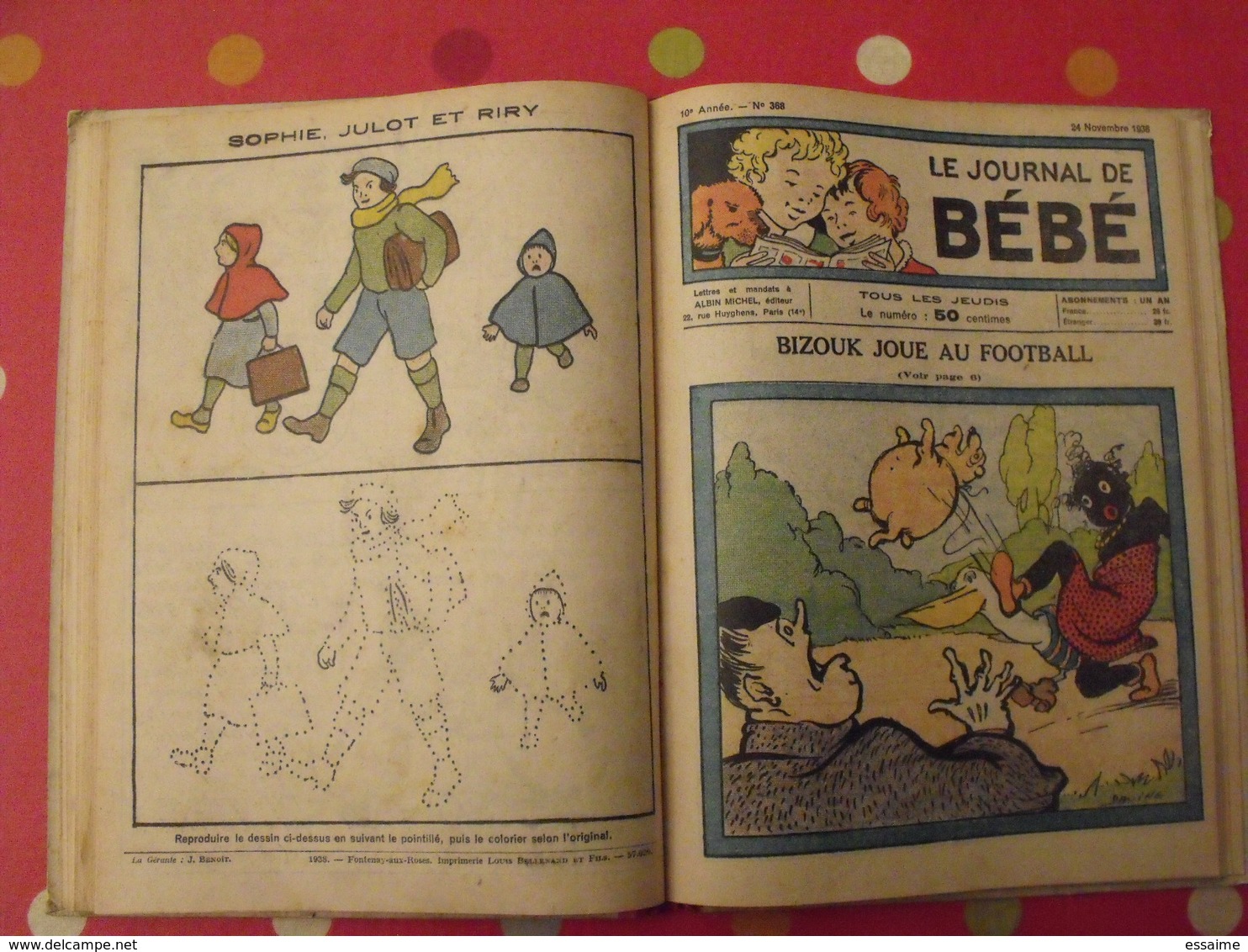 recueil reliure de 12 revues "le journal de bébé". 4ème trimestre 1938. pouf davine rob-vel rotman rogelon pélik polydor