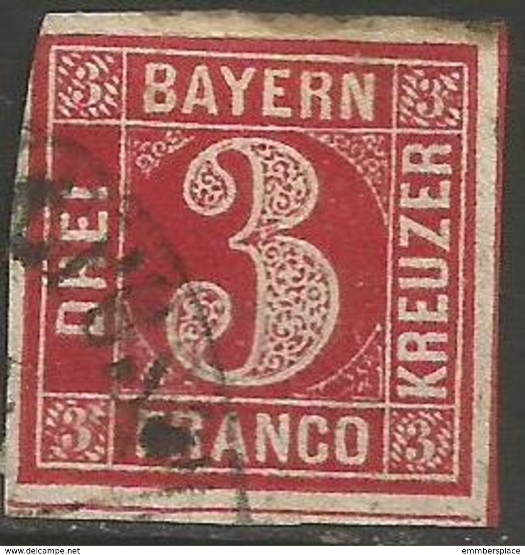 Bavaria - 1850-8 Numeral 3k Red Used    SG 23 - Other & Unclassified