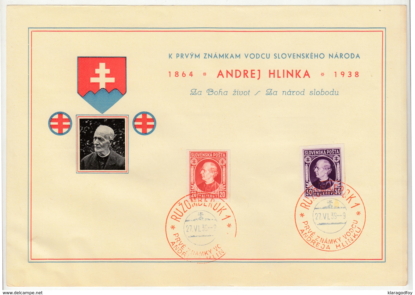 Slovakia, Andrej Hlinka 1939 Special Leaf/MC FDC Imperf Stamps B190101 - Lettres & Documents